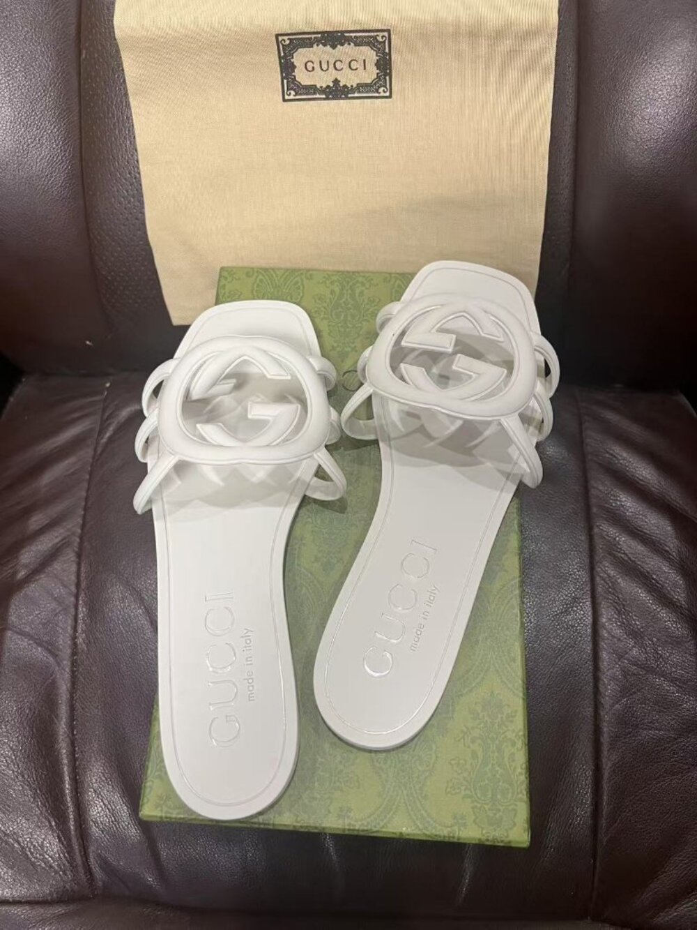 Gucci Women's White Rubber Slide Sandals